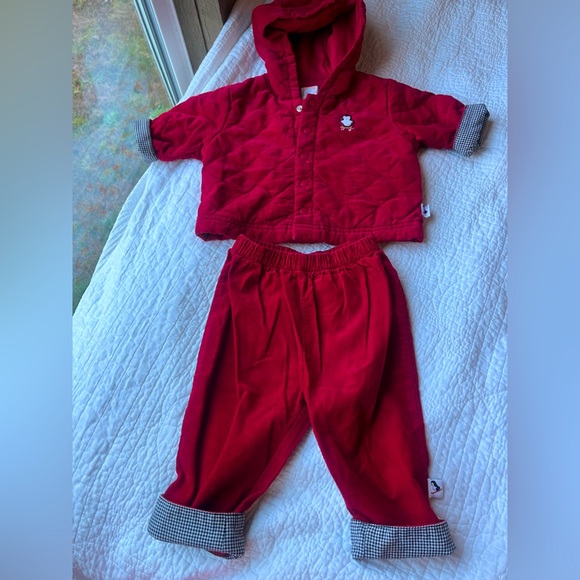 Vintage 90s baby 2 piece Red Quilted Corduroy Penguin Outfit : Jacket + Pants - Picture 16 of 16